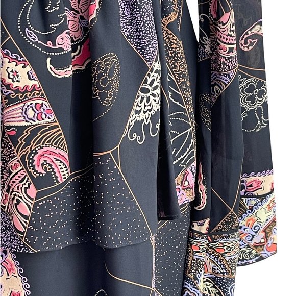 Elizabeth and James Silk Layered Asian Print Flowy Mini Dress sz 4 - Picture 4 of 7